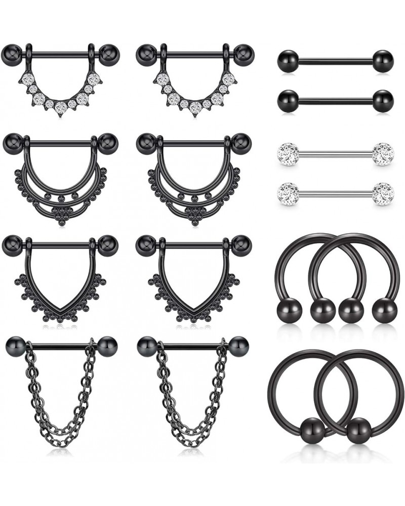 14G Nipple Rings Nipplering for Women 14mm 16mm Straight Tongue Rings Barbell Nipple Rings Piercing Jewelry D- black 2-14mm $...