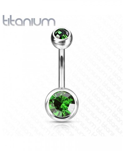 14G G23 Solid Titanium Double Gem Ball Naval Belly Button Ring 1/2" (12mm), 5 & 8mm, Green $11.79 Body Jewelry