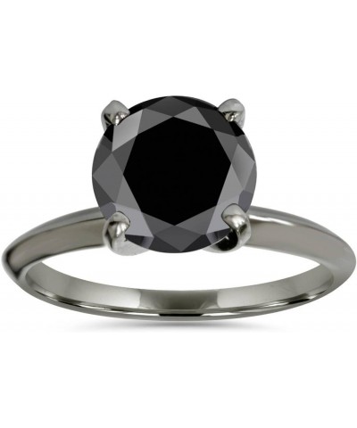 8MM Black Spinel Solitaire Round Engagement Ring 14k White Gold $97.31 Rings