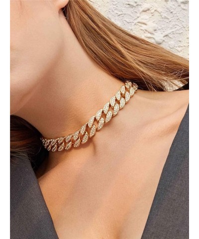 Shiny CZ Rhinestone Curb Cuban Link Chain Choker for Women Unisex Cool Hip Hop Miami Cuban Diamond-Cut Chain Choker Necklace ...