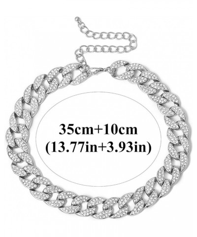 Shiny CZ Rhinestone Curb Cuban Link Chain Choker for Women Unisex Cool Hip Hop Miami Cuban Diamond-Cut Chain Choker Necklace ...