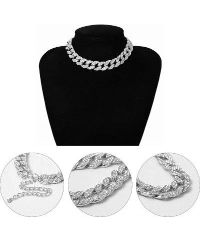 Shiny CZ Rhinestone Curb Cuban Link Chain Choker for Women Unisex Cool Hip Hop Miami Cuban Diamond-Cut Chain Choker Necklace ...