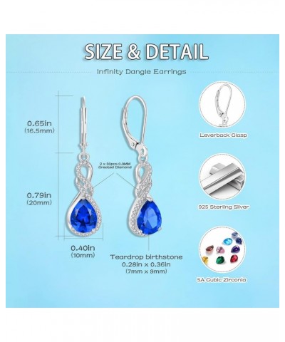 Dangle Drop CZ Earrings for Women, 925 Sterling Silver Twisted Infinity Earrings, 7x9mm Teardrop Birthstone Leverback Earring...