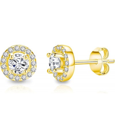 925 Sterling Silver Cubic Zirconia Halo Stud Earrings Gold 4mm Sterling Silver $11.01 Earrings