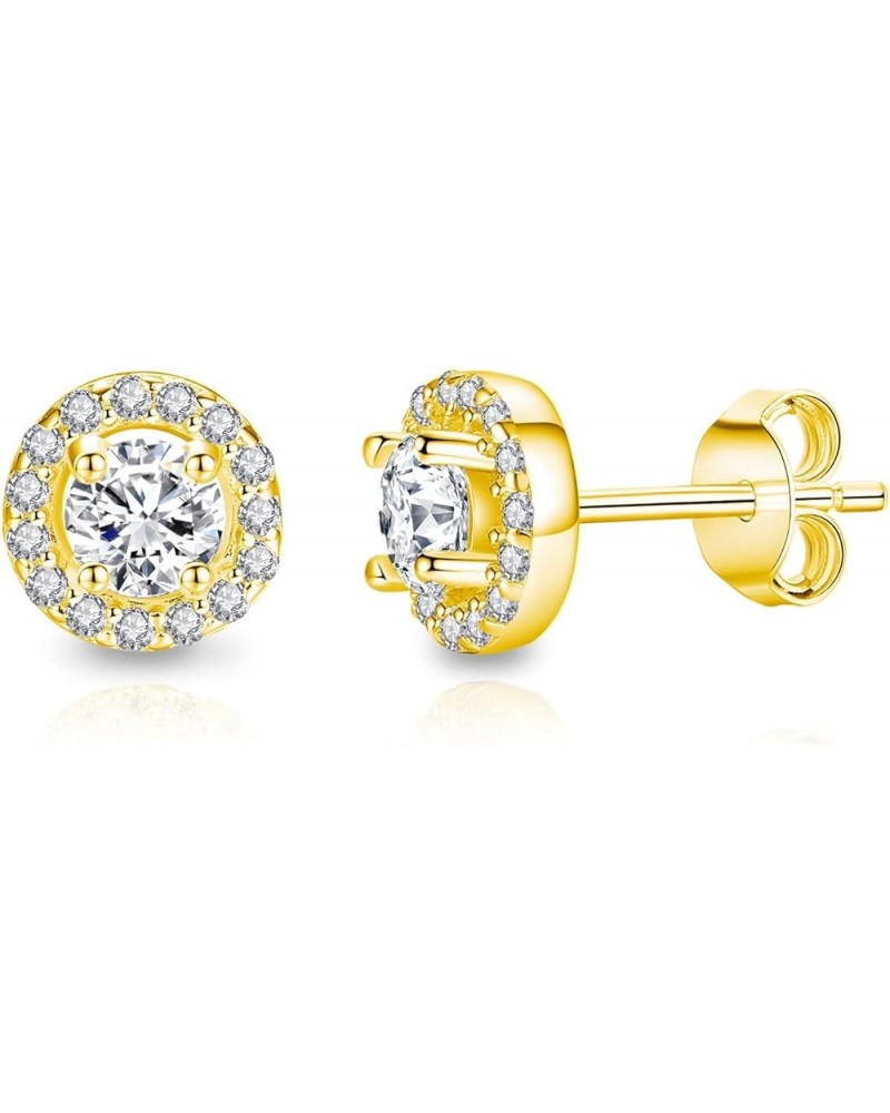 925 Sterling Silver Cubic Zirconia Halo Stud Earrings Gold 4mm Sterling Silver $11.01 Earrings