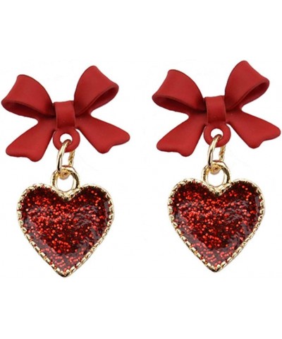 Red Color Love heart Bowtie charm drop earrings 18k gold plated Red Bowknot drop tassel women girls hearts earring $7.69 Earr...