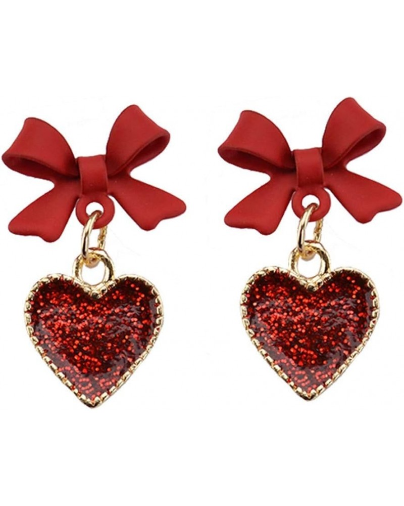 Red Color Love heart Bowtie charm drop earrings 18k gold plated Red Bowknot drop tassel women girls hearts earring $7.69 Earr...