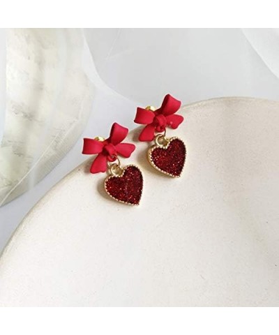 Red Color Love heart Bowtie charm drop earrings 18k gold plated Red Bowknot drop tassel women girls hearts earring $7.69 Earr...