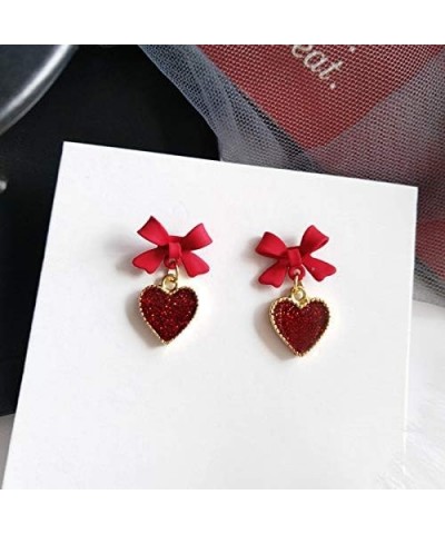 Red Color Love heart Bowtie charm drop earrings 18k gold plated Red Bowknot drop tassel women girls hearts earring $7.69 Earr...