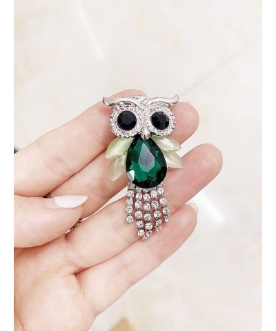 Rhinestone Bird Owl Brooch Pin for Women Girls Fashion Big Green Teardrop Crystal Birthstone Animal Brooches Lapel Pins Daint...