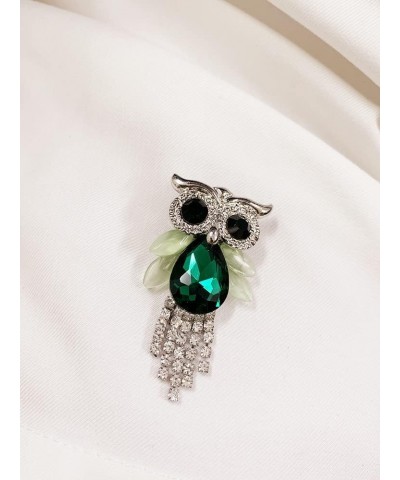 Rhinestone Bird Owl Brooch Pin for Women Girls Fashion Big Green Teardrop Crystal Birthstone Animal Brooches Lapel Pins Daint...