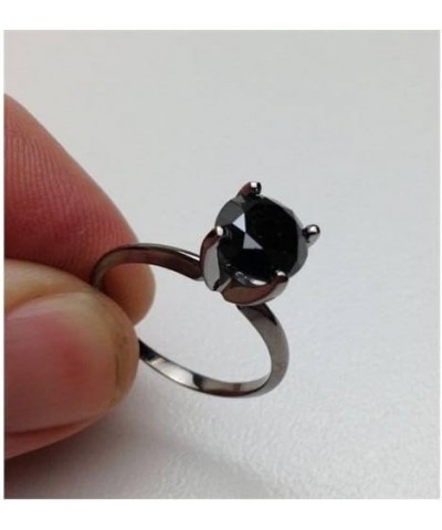 8MM Black Spinel Solitaire Round Engagement Ring 14k White Gold $97.31 Rings