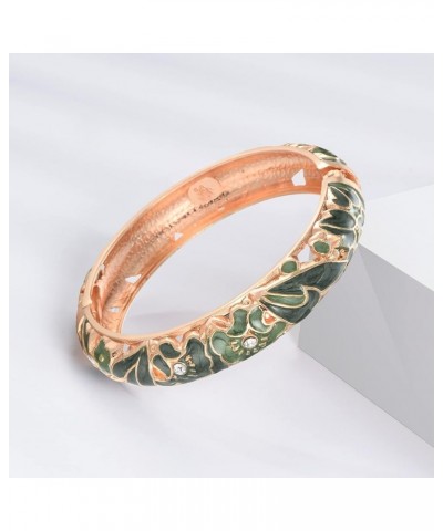 Womens Multi-colors Cloisonne Bracelet Gold Plated Flower Hollowed Enameled Hinged Cuff Bangles Jewelry Gift 88A10 Green-3 Pc...