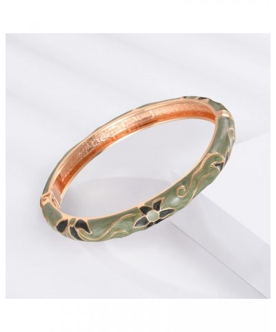 Womens Multi-colors Cloisonne Bracelet Gold Plated Flower Hollowed Enameled Hinged Cuff Bangles Jewelry Gift 88A10 Green-3 Pc...