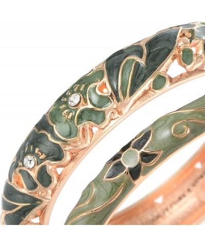 Womens Multi-colors Cloisonne Bracelet Gold Plated Flower Hollowed Enameled Hinged Cuff Bangles Jewelry Gift 88A10 Green-3 Pc...