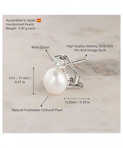 Women Pearl Stud Earrings, Fresh Water Cultured Pearls Button Shape with a Zirconia Stone Secret & You | Sterling Silver 925 ...