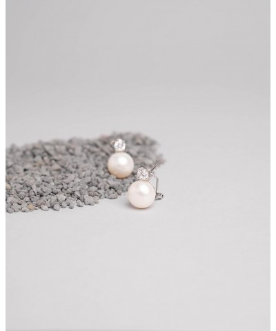 Women Pearl Stud Earrings, Fresh Water Cultured Pearls Button Shape with a Zirconia Stone Secret & You | Sterling Silver 925 ...