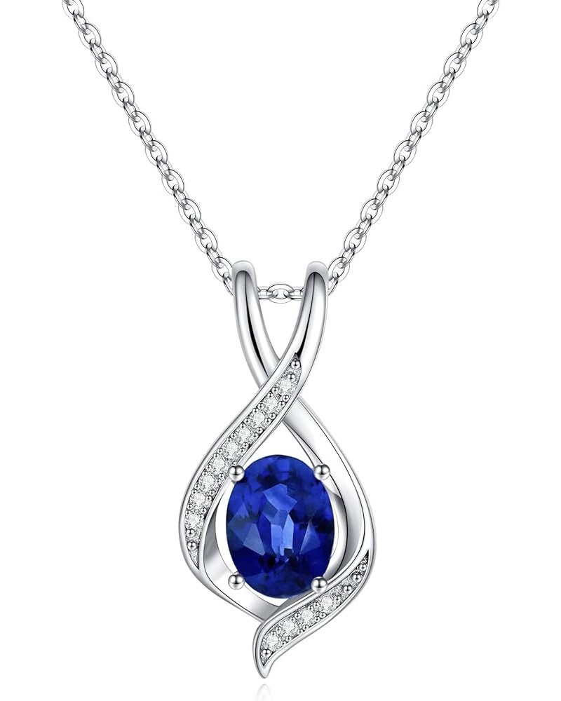 Birthstone Necklace for Women Mom, 18K White Gold Plated Solid S925 Sterling Silver Oval Sparkle Birthstone Pendant Necklace ...