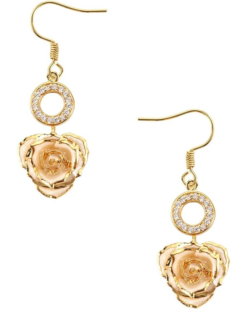 24K Gold Dipped Real Rose Earrings - Dangle Drop Earrings Best Gift for Women Wife Mom Anniversary Mother's Day Birthday Vale...