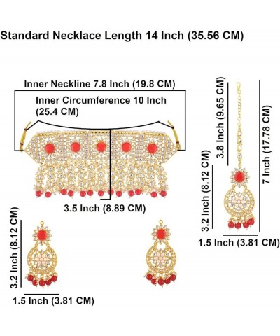 Indian Jewelry Choker Necklace Maang Tikka Earrings Bollywood Wedding Crystal Kundan Necklace Earrings Head Chain Set Red $15...