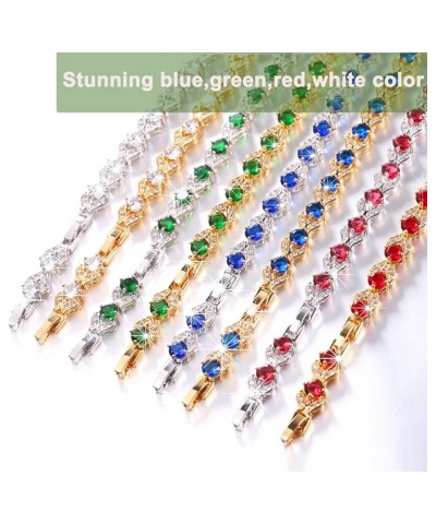 Green Emerald/Blue/Red/Colorful Tennis Bracelets, 18K Gold Plated Platinum Link Chain Diamond Cut Simulated Gem Crystal Brace...