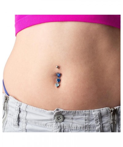 14GA 316L Stainless Steel Triple Blue CZ Crystal Hearts Dangling Belly Button Ring Silver Tone $8.44 Body Jewelry