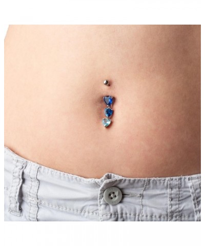 14GA 316L Stainless Steel Triple Blue CZ Crystal Hearts Dangling Belly Button Ring Silver Tone $8.44 Body Jewelry