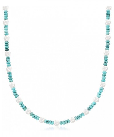 Turquoise Bead and 6-6.5mm Cultured Pearl Necklace With Sterling Silver 18.0 Inches $31.20 Necklaces