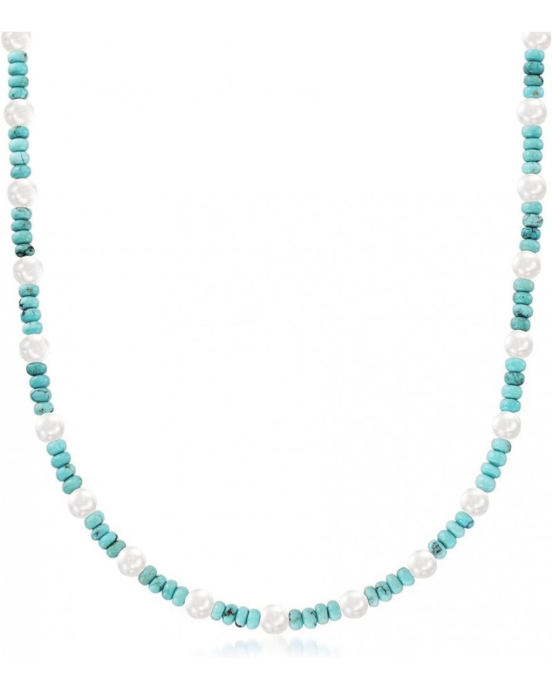 Turquoise Bead and 6-6.5mm Cultured Pearl Necklace With Sterling Silver 18.0 Inches $31.20 Necklaces