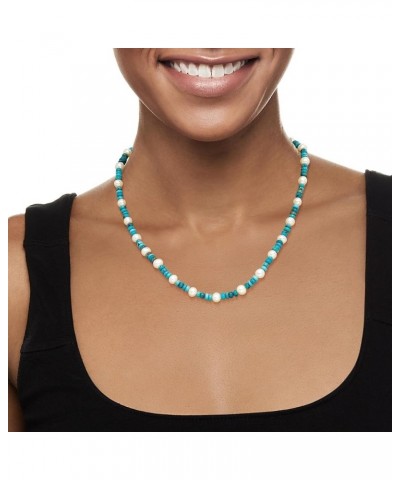 Turquoise Bead and 6-6.5mm Cultured Pearl Necklace With Sterling Silver 18.0 Inches $31.20 Necklaces