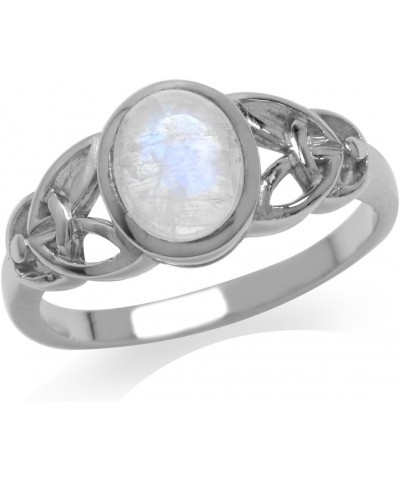 Natural Moonstone White Gold Plated 925 Sterling Silver Celtic Knot Ring $9.51 Rings