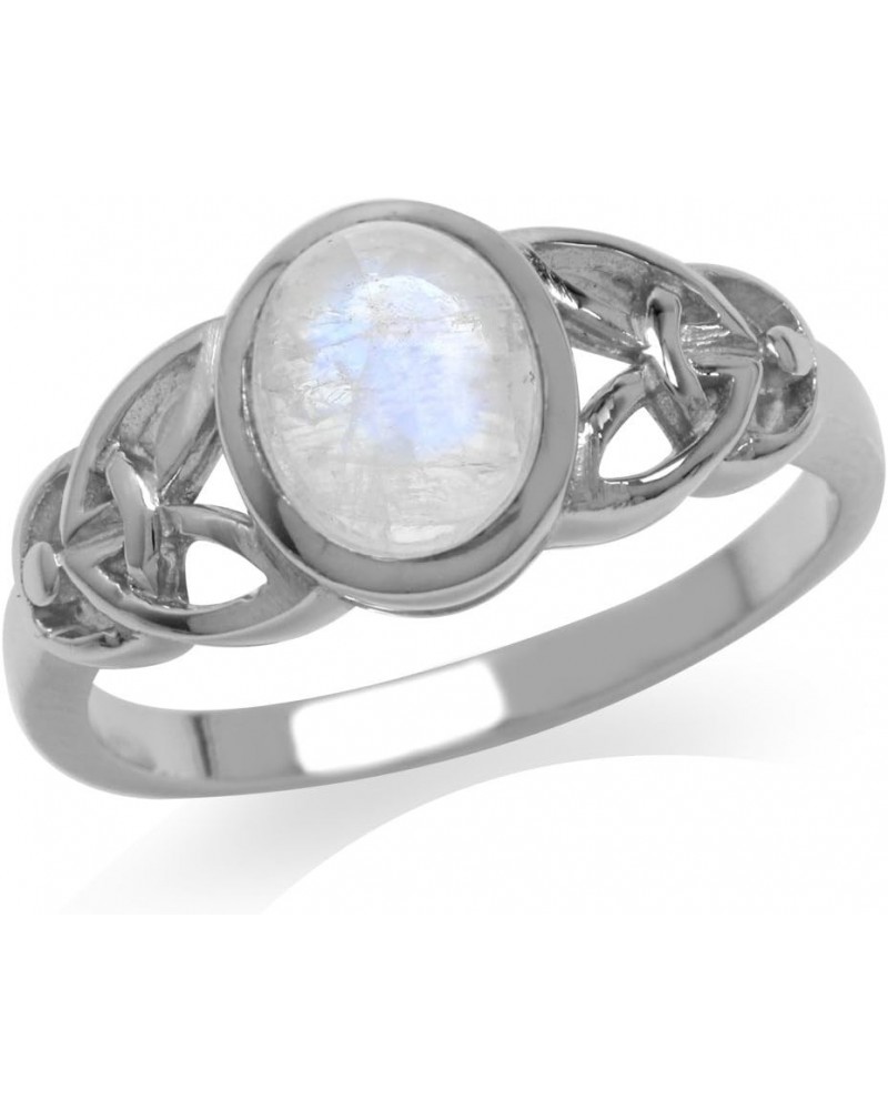 Natural Moonstone White Gold Plated 925 Sterling Silver Celtic Knot Ring $9.51 Rings