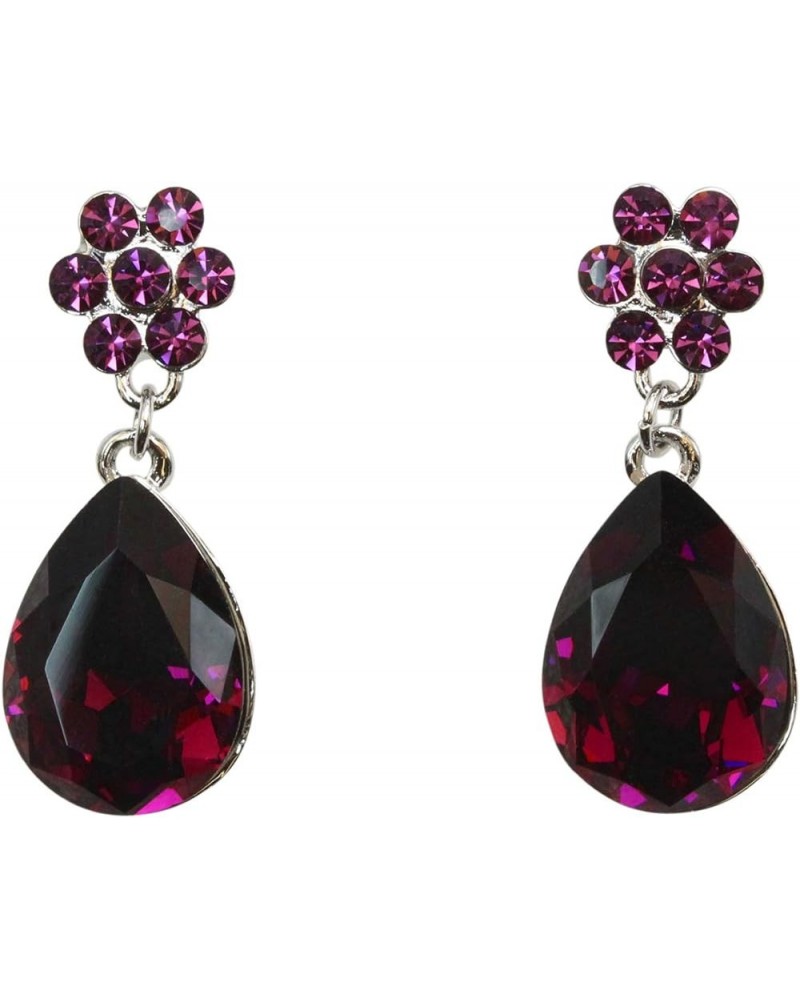 Gorgeous Teardrop Rhinestone Crystal Floral Dangling Earrings Purple $14.58 Earrings