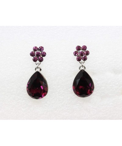 Gorgeous Teardrop Rhinestone Crystal Floral Dangling Earrings Purple $14.58 Earrings