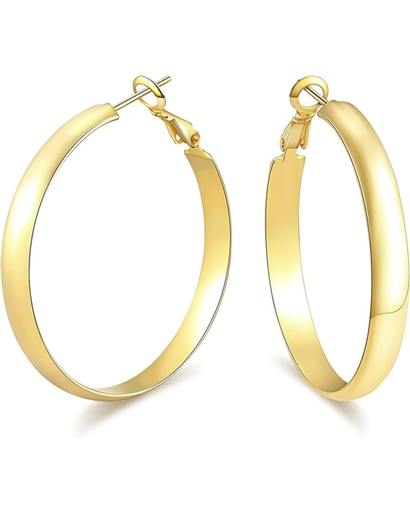 Large Hoops Earrings for Women, Big Hoop Earrings 14K Real Gold Plated Flat Gold Hoop Earrings for Women Girls Lightweight Go...