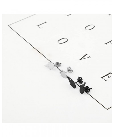 2pairs Punk Stainless Steel Silver Black Ear Studs Earrings Womens Mens $6.29 Earrings