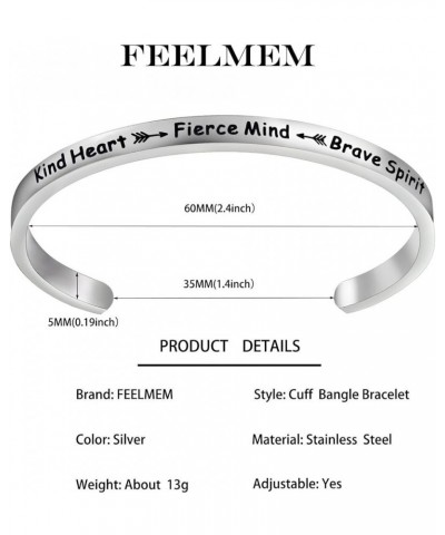 Inspirational Bracelet Kind Heart Fierce Mind Brave Spirit Cuff Bangle Bracelet for Best Friend Encouragement Gift Silver $6....