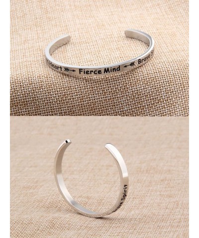 Inspirational Bracelet Kind Heart Fierce Mind Brave Spirit Cuff Bangle Bracelet for Best Friend Encouragement Gift Silver $6....