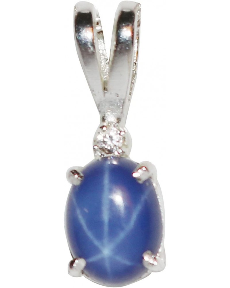 6 Rays Star Blue Sapphire Pendant 5.6 Ct. Star Sapphire Gemstone Oval Shape 925 Sterling Silver Without Chain $32.99 Necklaces