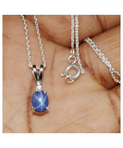 6 Rays Star Blue Sapphire Pendant 5.6 Ct. Star Sapphire Gemstone Oval Shape 925 Sterling Silver Without Chain $32.99 Necklaces